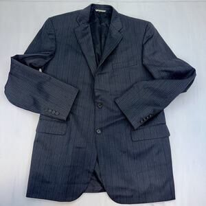 Burberry London Gray Pinstripe Blazer 44L 100% Wool USA Made Men’s Suit Jacket